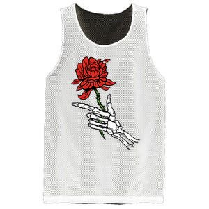 Skeleton Hand Holding A Red Rose Mesh Reversible Basketball Jersey Tank