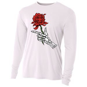 Skeleton Hand Holding A Red Rose Cooling Performance Long Sleeve Crew