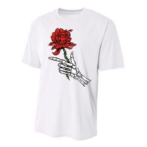 Skeleton Hand Holding A Red Rose Performance Sprint T-Shirt