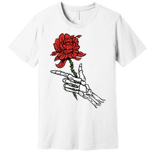 Skeleton Hand Holding A Red Rose Premium T-Shirt