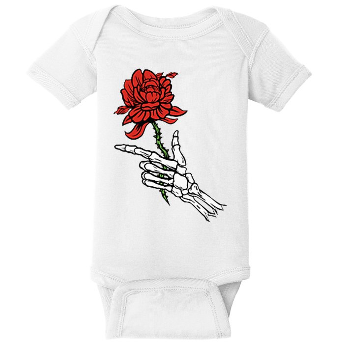 Skeleton Hand Holding A Red Rose Baby Bodysuit