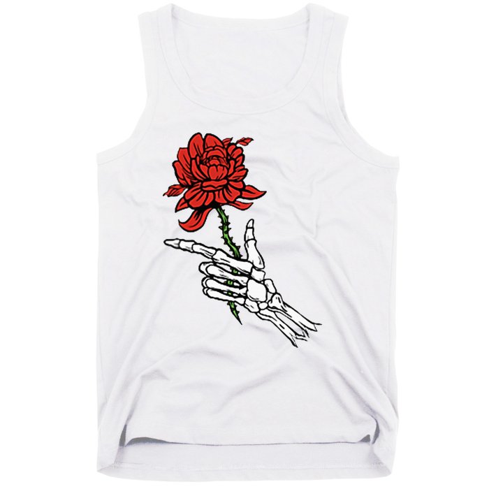 Skeleton Hand Holding A Red Rose Tank Top