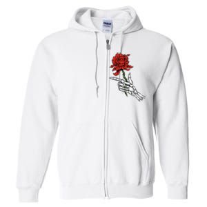 Skeleton Hand Holding A Red Rose Full Zip Hoodie