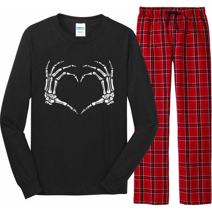 Skeleton Hands Heart Sign Retro Halloween Long Sleeve Pajama Set