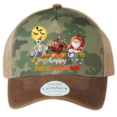 Skeleton Happy Hallothanksmas Halloween Thanksgiving Xmas Meaningful Gift Legacy Tie Dye Trucker Hat