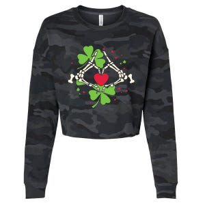 Skeleton Hand Heart Shamrock St Patricks Day Saint Paddys Cropped Pullover Crew