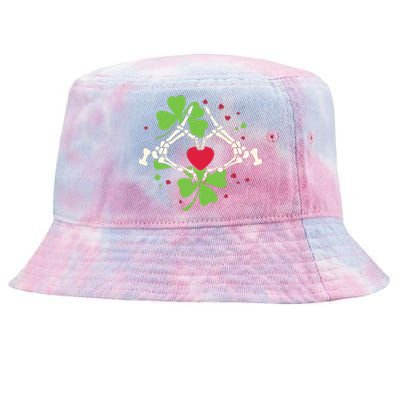 Skeleton Hand Heart Shamrock St Patricks Day Saint Paddys Tie-Dyed Bucket Hat