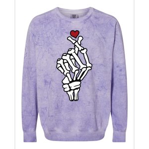 Skeleton Hand Heart Lovers Saranghae Korean Heart Pocket Cool Gift Colorblast Crewneck Sweatshirt