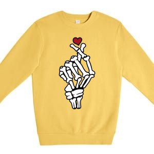 Skeleton Hand Heart Lovers Saranghae Korean Heart Pocket Cool Gift Premium Crewneck Sweatshirt