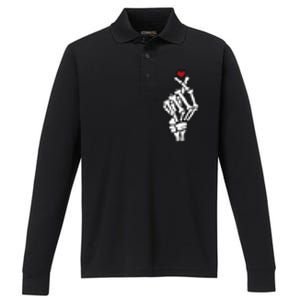 Skeleton Hand Heart Lovers Saranghae Korean Heart Pocket Cool Gift Performance Long Sleeve Polo