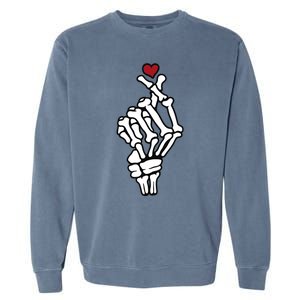 Skeleton Hand Heart Lovers Saranghae Korean Heart Pocket Cool Gift Garment-Dyed Sweatshirt