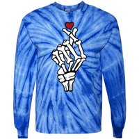 Skeleton Hand Heart Lovers Saranghae Korean Heart Pocket Cool Gift Tie-Dye Long Sleeve Shirt