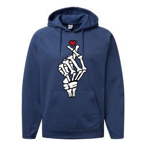 Skeleton Hand Heart Lovers Saranghae Korean Heart Pocket Cool Gift Performance Fleece Hoodie