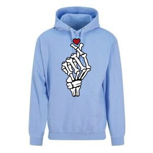 Skeleton Hand Heart Lovers Saranghae Korean Heart Pocket Cool Gift Unisex Surf Hoodie