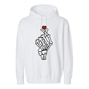 Skeleton Hand Heart Lovers Saranghae Korean Heart Pocket Cool Gift Garment-Dyed Fleece Hoodie