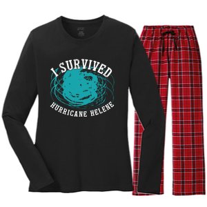 Survived Hurricane Helene 2024 Florida Meme Women's Long Sleeve Flannel Pajama Set 