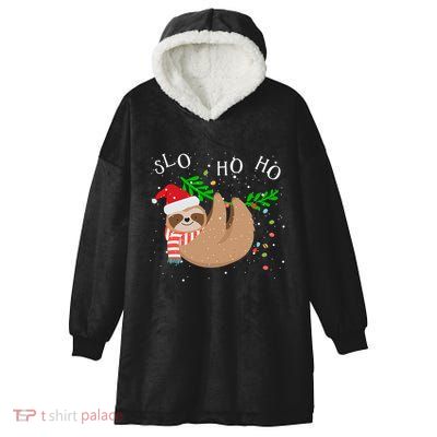 Slo Ho Ho Merry Slothmas Sloth Christmas Hooded Wearable Blanket