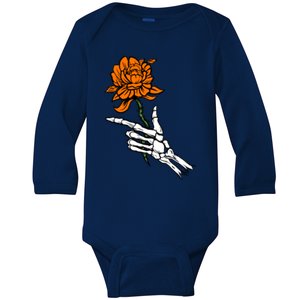 Skeleton Hand Holding A Orange Rose Cute Gift Baby Long Sleeve Bodysuit