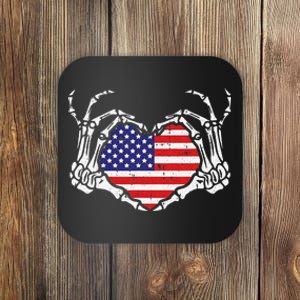 Skeleton Hand Heart 4th Of July Love American Flag Patriotic Coaster