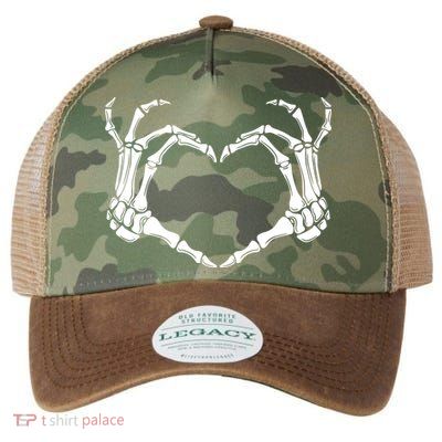 Skeleton Hand Heart Sign Funny Halloween Legacy Tie Dye Trucker Hat