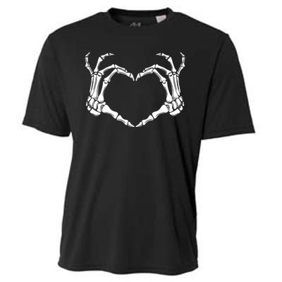 Skeleton Hand Heart Sign Funny Halloween Cooling Performance Crew T-Shirt