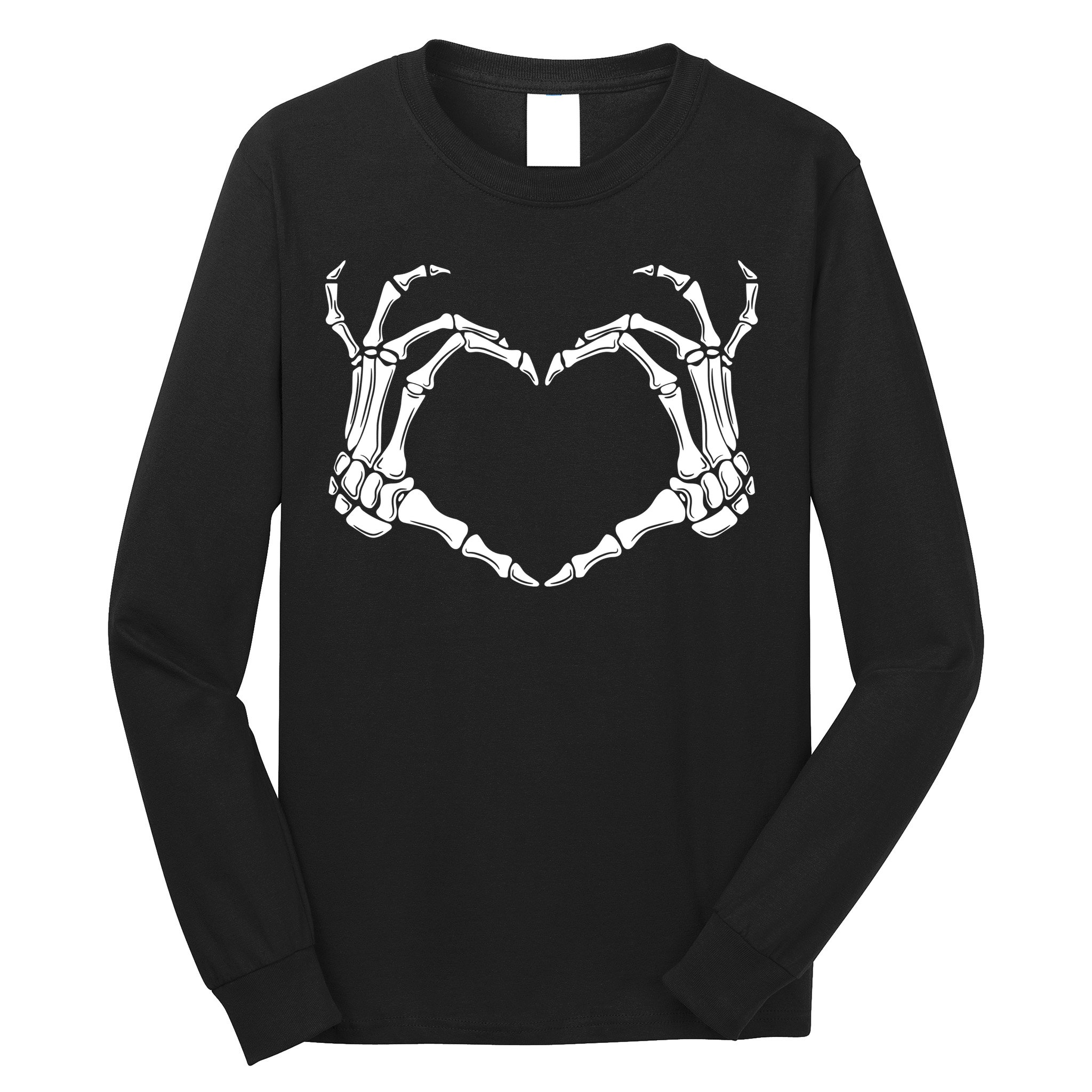 Skeleton Hand Heart Sign Funny Halloween Long Sleeve Shirt