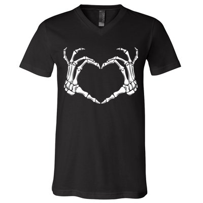 Skeleton Hand Heart Sign Funny Halloween V-Neck T-Shirt