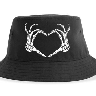 Skeleton Hand Heart Sign Funny Halloween Sustainable Bucket Hat