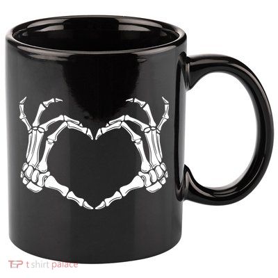 Skeleton Hand Heart Sign Funny Halloween 11oz C Handle Ceramic Mug