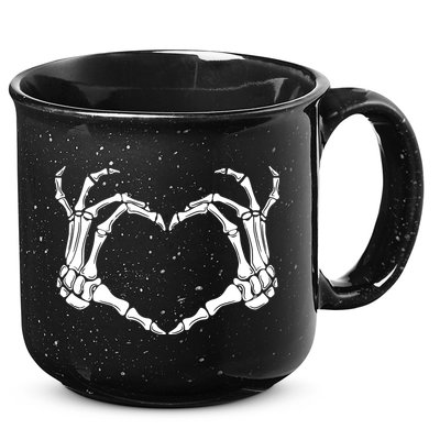 Skeleton Hand Heart Sign Funny Halloween 15oz Campfire Ceramic Mug