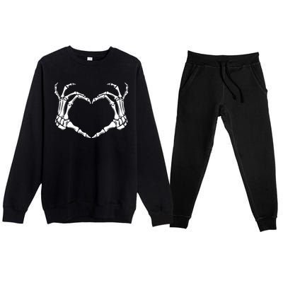 Skeleton Hand Heart Sign Funny Halloween Premium Crewneck Sweatsuit Set