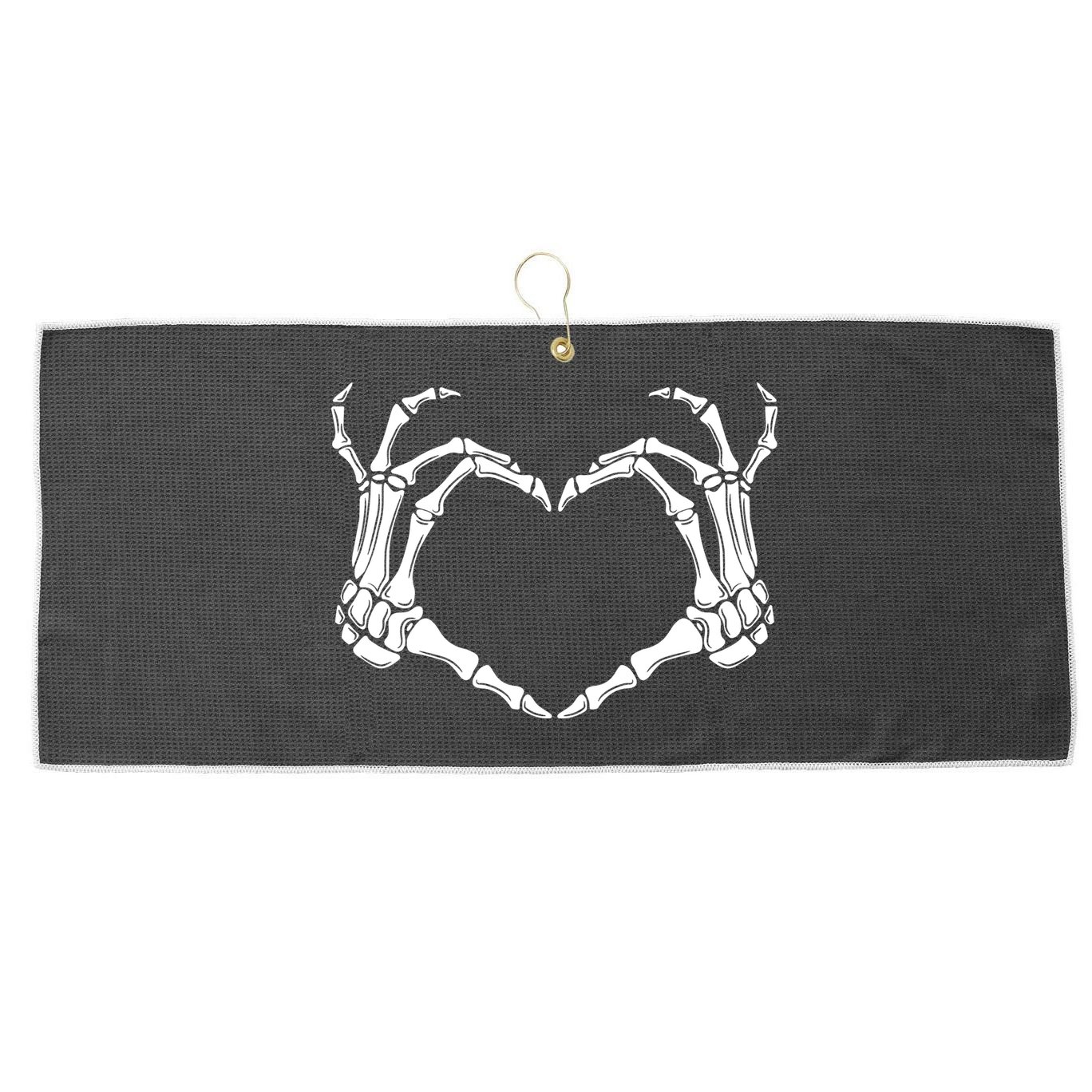 Skeleton Hand Heart Sign Funny Halloween Large Microfiber Waffle Golf Towel