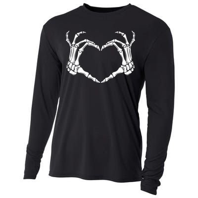 Skeleton Hand Heart Sign Funny Halloween Cooling Performance Long Sleeve Crew