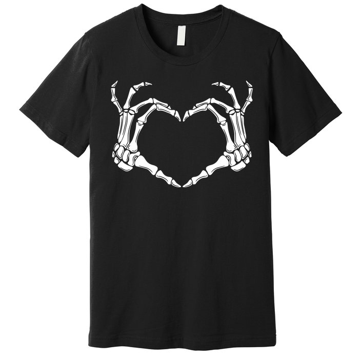 Skeleton Hand Heart Sign Funny Halloween Premium T-Shirt