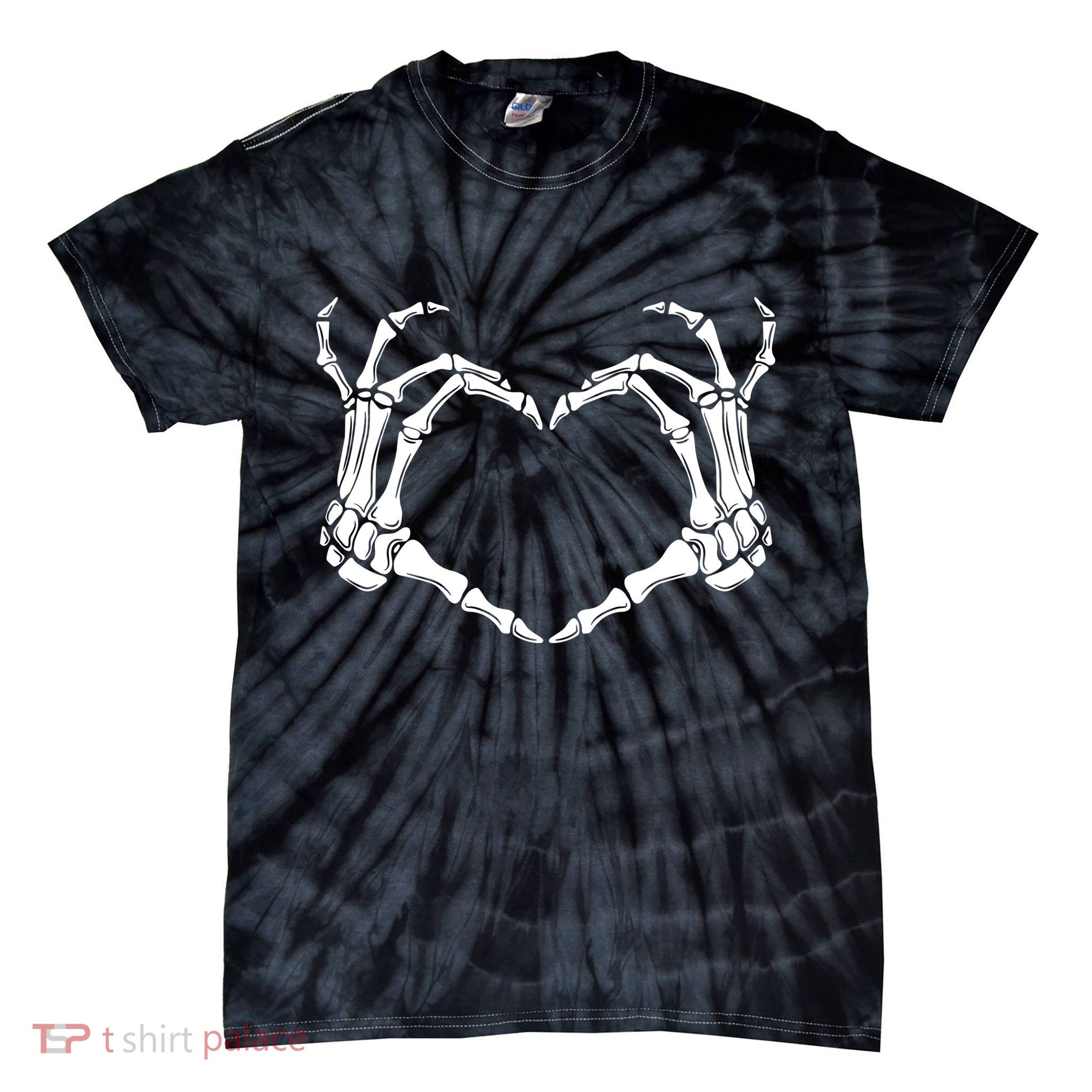 Skeleton Hand Heart Sign Funny Halloween Tie-Dye T-Shirt