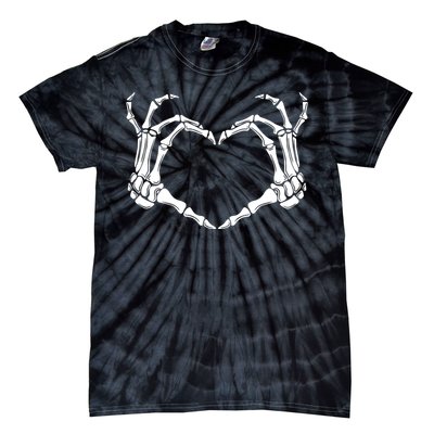 Skeleton Hand Heart Sign Funny Halloween Tie-Dye T-Shirt