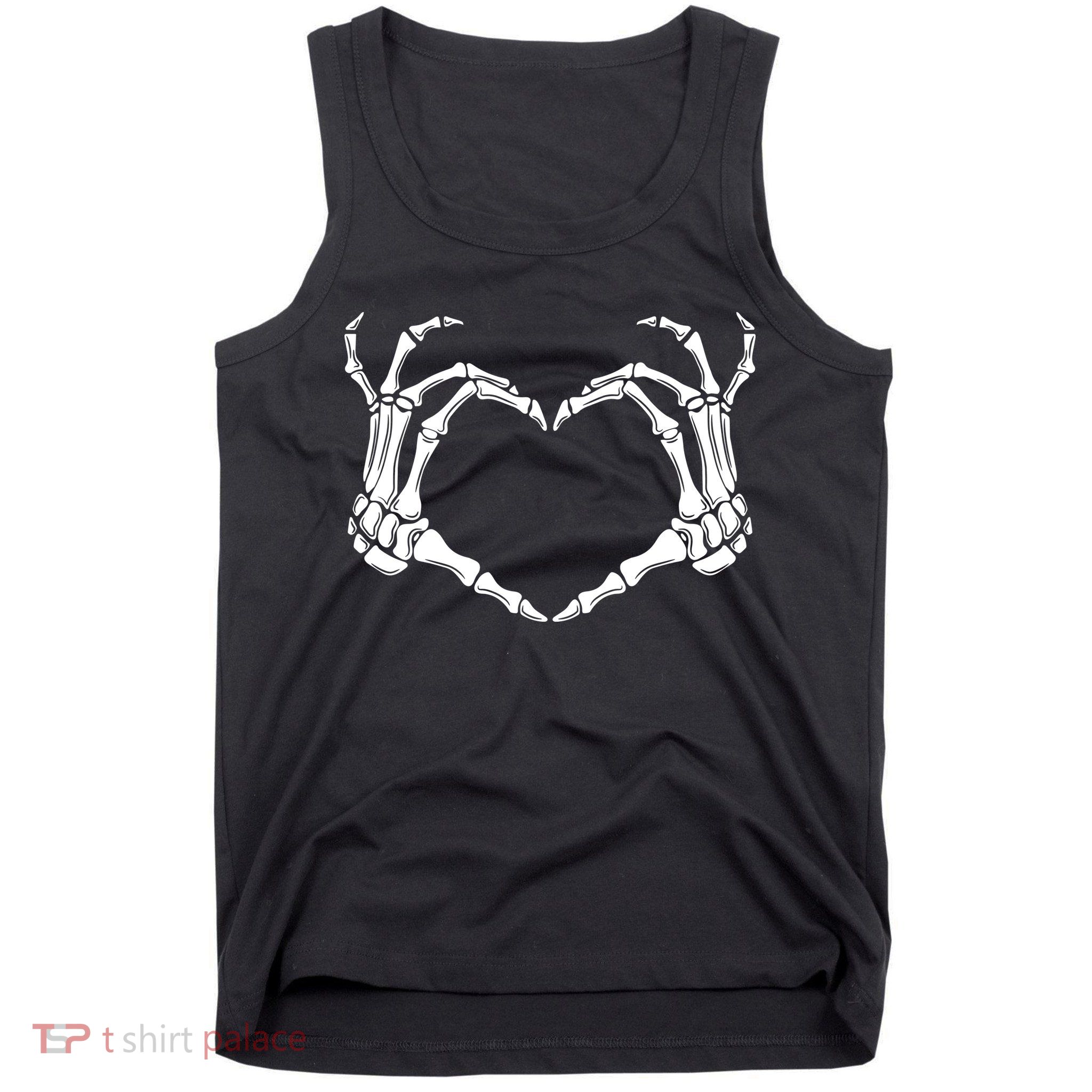 Skeleton Hand Heart Sign Funny Halloween Tank Top