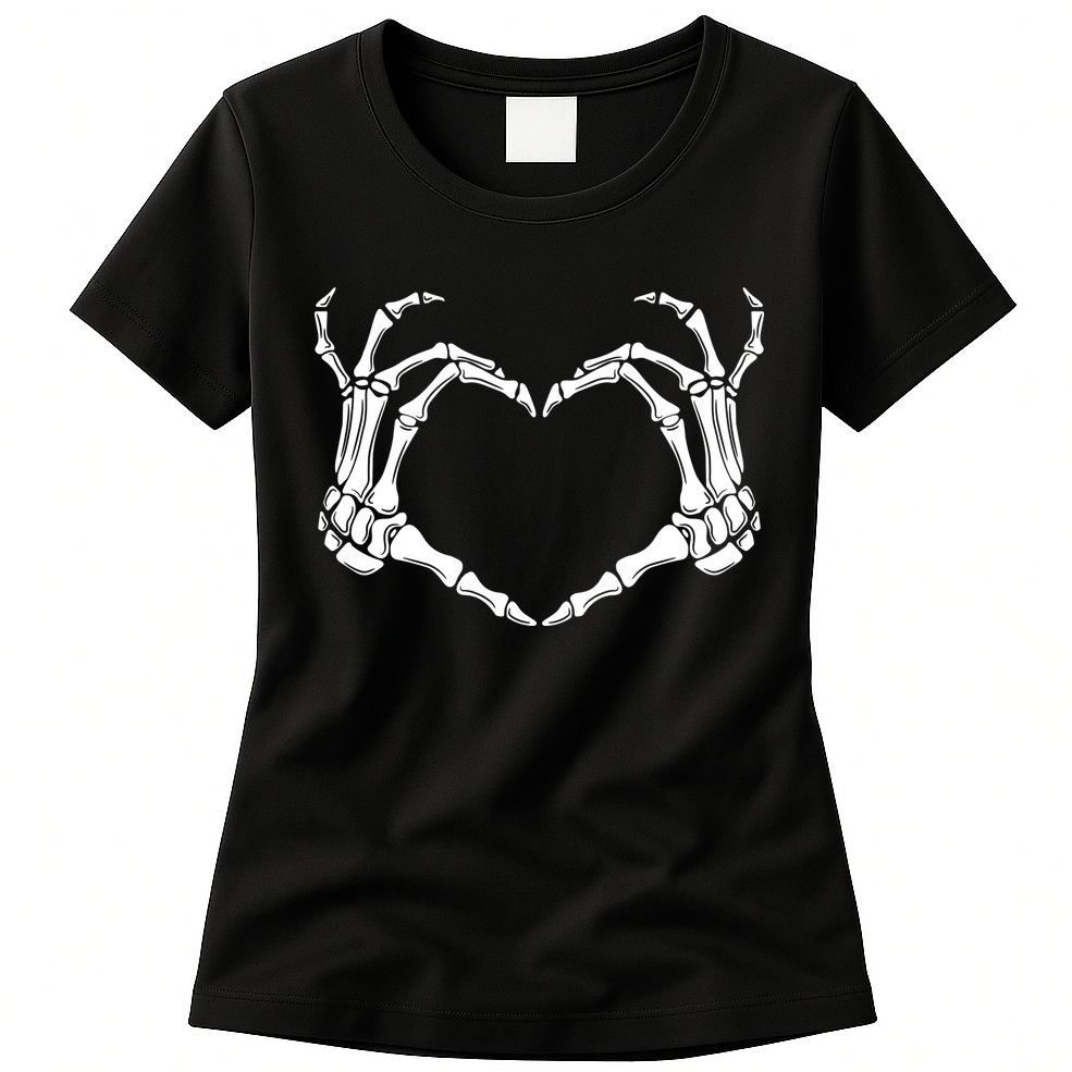 Skeleton Hand Heart Sign Funny Halloween Womens T-Shirt
