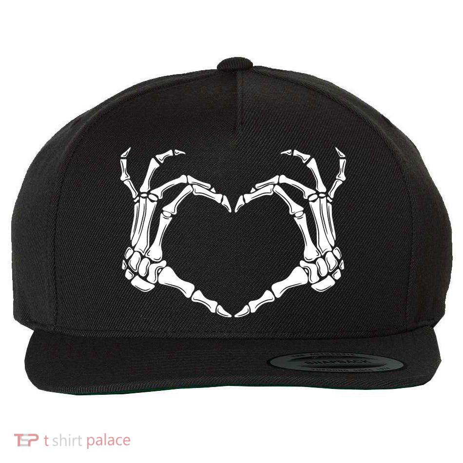 Skeleton Hand Heart Sign Funny Halloween Wool Snapback Cap