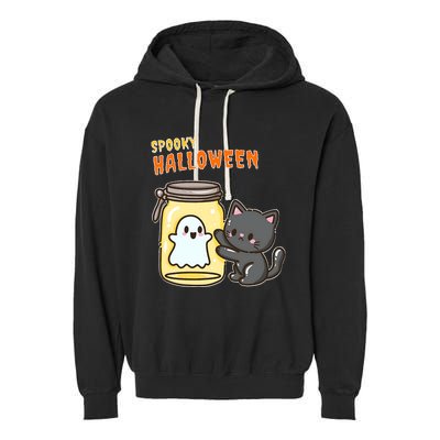 Spooky Happy Halloween Cat Garment-Dyed Fleece Hoodie