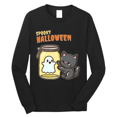 Spooky Happy Halloween Cat Long Sleeve Shirt