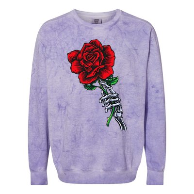 Skeleton Hand Holding Rose Aesthetic Red Flower Colorblast Crewneck Sweatshirt