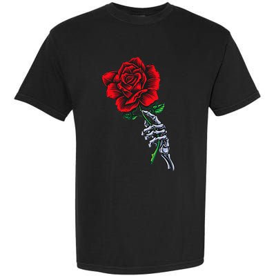 Skeleton Hand Holding Rose Aesthetic Red Flower Garment-Dyed Heavyweight T-Shirt