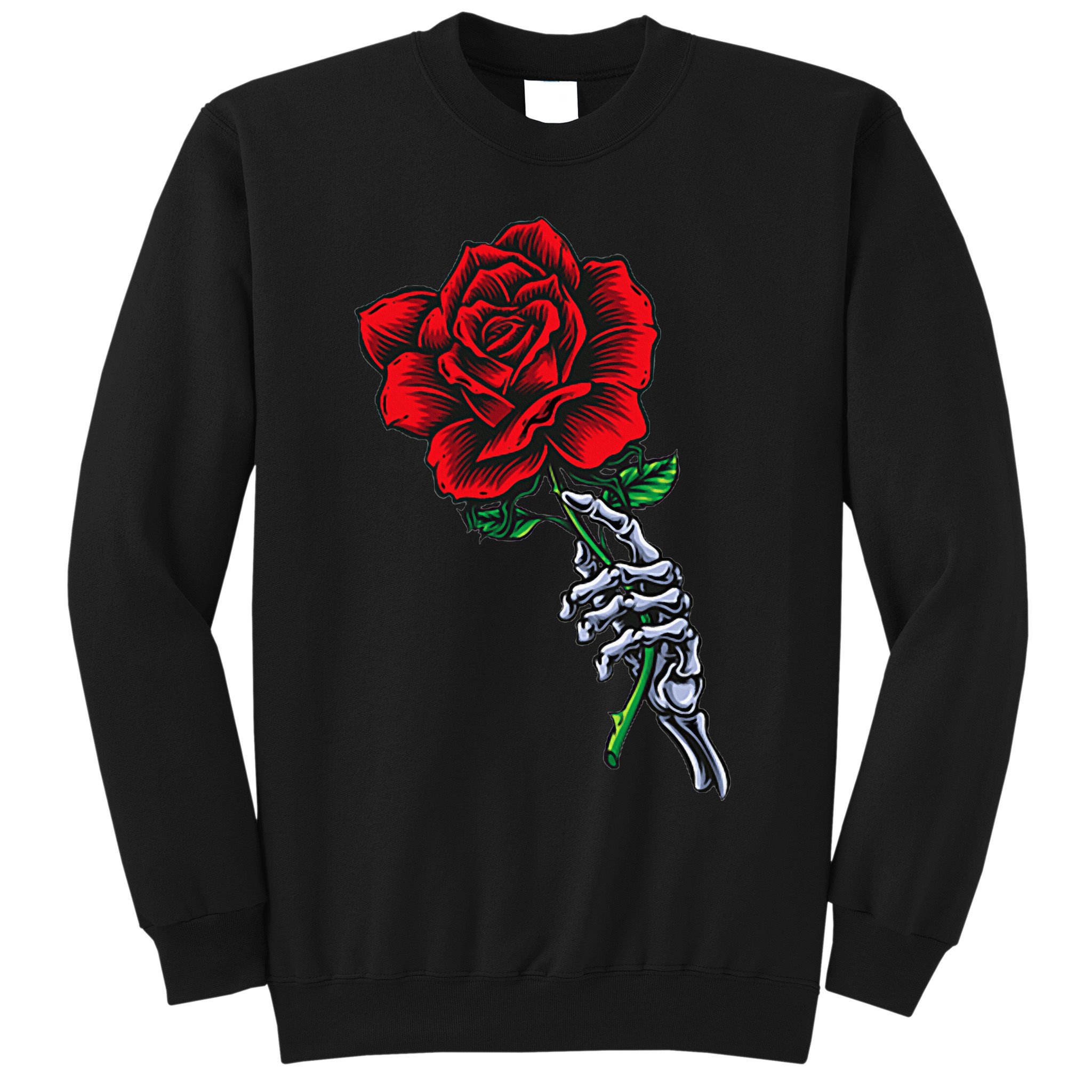 Skeleton Hand Holding Rose Aesthetic Red Flower Sweatshirt