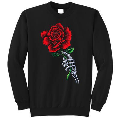 Skeleton Hand Holding Rose Aesthetic Red Flower Sweatshirt