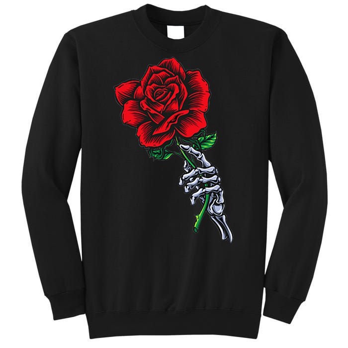 Skeleton Hand Holding Rose Aesthetic Red Flower Sweatshirt