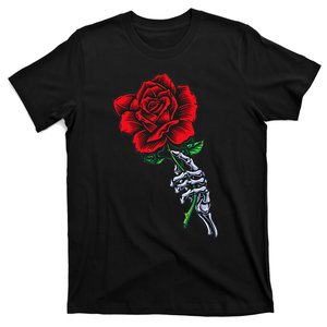 Skeleton Hand Holding Rose Aesthetic Red Flower T-Shirt