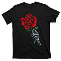 Skeleton Hand Holding Rose Aesthetic Red Flower T-Shirt