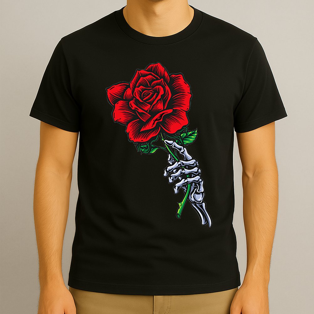 Skeleton Hand Holding Rose Aesthetic Red Flower T-Shirt