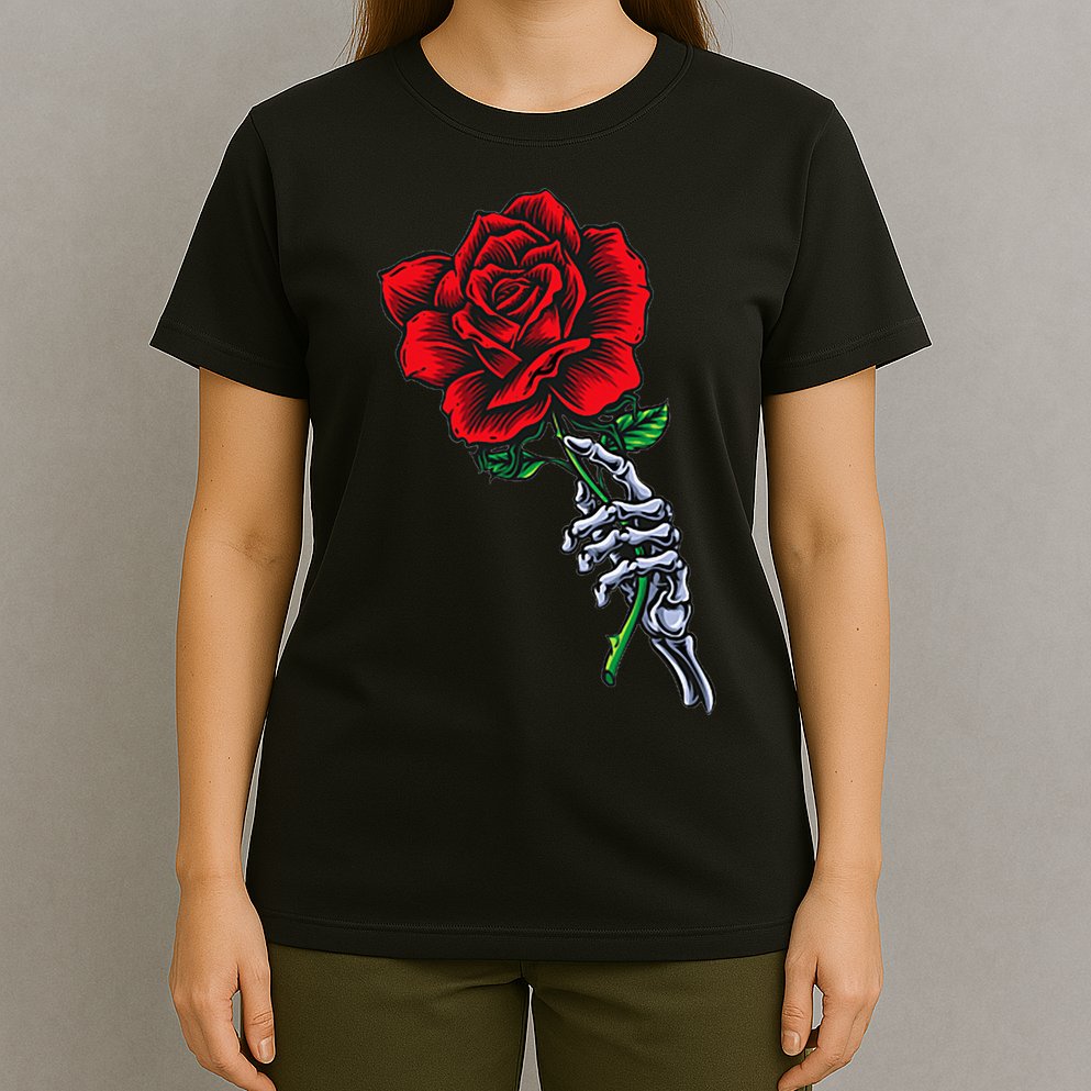 Skeleton Hand Holding Rose Aesthetic Red Flower T-Shirt